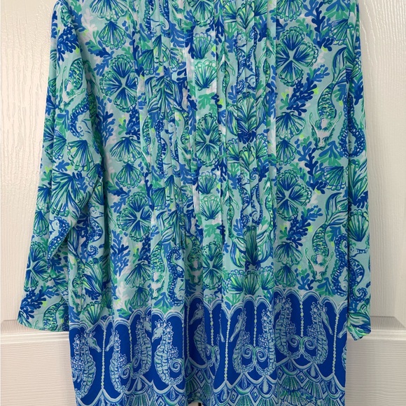 Lilly Pulitzer NWT XL Marilina Tunic in Seeing Double has Mermaids & Seahorses - Picture 5 of 5